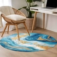 thumbnail image 5 of Blue Marble Large Area Rugs for Bedroom Living Room, Soft Non Slip Carpet Bedside Rug, Luxury Yellow Modern Ink Painting Art Round Floor Cover Kitchen Accent Rug 3.3' for Dining Room/Office, 5 of 9