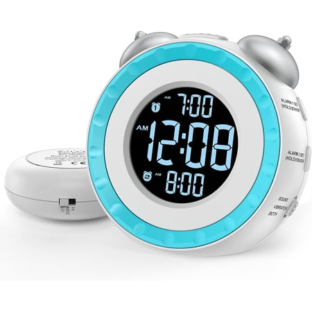 uscce Loud Dual Alarm Clock with Bed Shaker - 0-100% Dimmer, Vibrating Alarm Clock for Heavy Sleepers or Hearing Impaired, Easy to Set, USB Charging Port, Snooze, Battery Backup (White)