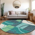 thumbnail image 5 of HomeRoots 675093 8 ft. Teal Ivory & Green Geometric Washable Round Area Rug with UV Protection, 5 of 9