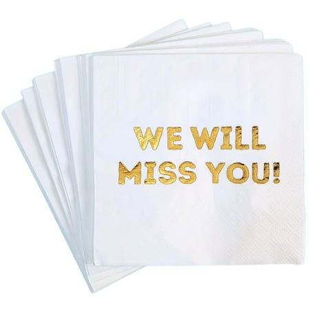 We Will Miss You Cocktail Napkins - 50 Pack - Farewell, Going Away, Retirement Party Decorations Supplies, Coworkers Leaving Goodbye, Military Army Good Luck, Moving Celebrations