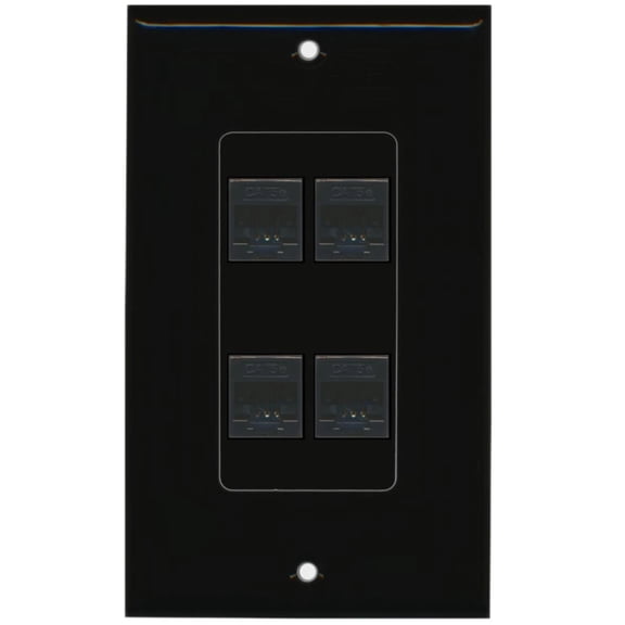 Ultra Spec Cables 4 Port Cat5e Ethernet RJ45 Wall Plate Black