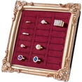 thumbnail image 4 of Ring Display Tray, Vintage Photo Frame Ring Holder - 24 Slot Velvet Jewelry Organizer Display Stand for All Ring Sizes, Gold Elegant Storage Tray for Wedding Engagement Collection(Green-Brown, 1Pc), 4 of 11