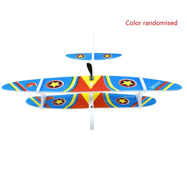 Color aleatorio DIY Biplane Glider Foam Powered Flying Plane Rechargeable Electric Aircraft Model Science Educational Toy Yuarrent WJ3857-00B