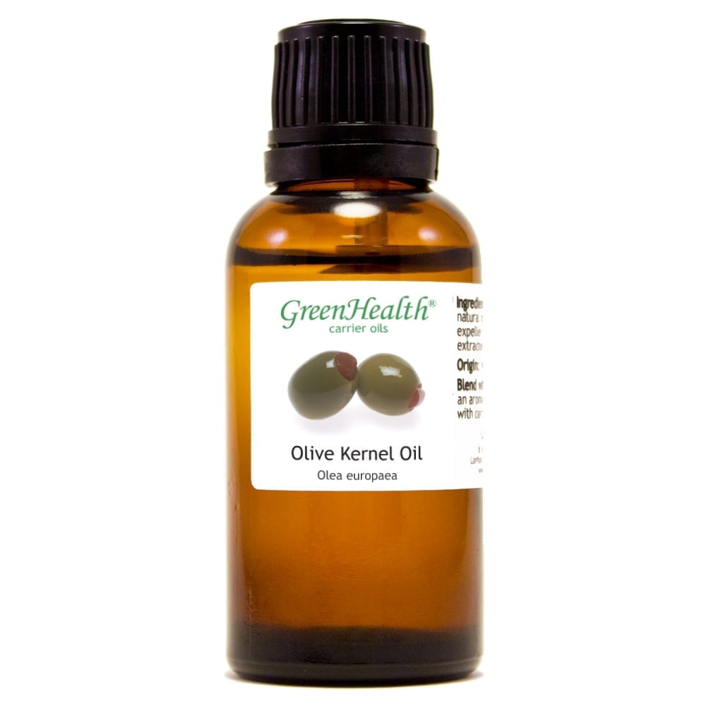 Olive Kernel Carrier Oil - 1 fl oz - Amber Glass Bottle w/ Euro Dropper - GreenHealth