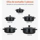 thumbnail image 3 of Juego Xtellar De Ollas Esmaltadas De Cinco Piezas Bateria De Cocina Con tapas de cristal Color Negro, 3 of 3