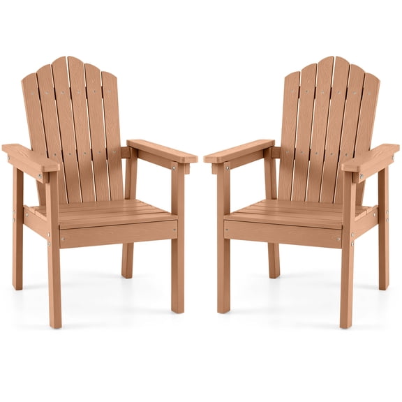 Gymax 2PCS Outdoor Adirondack Chair Patio HIPS Chairs w/High Backrest Wide Armrests Brown