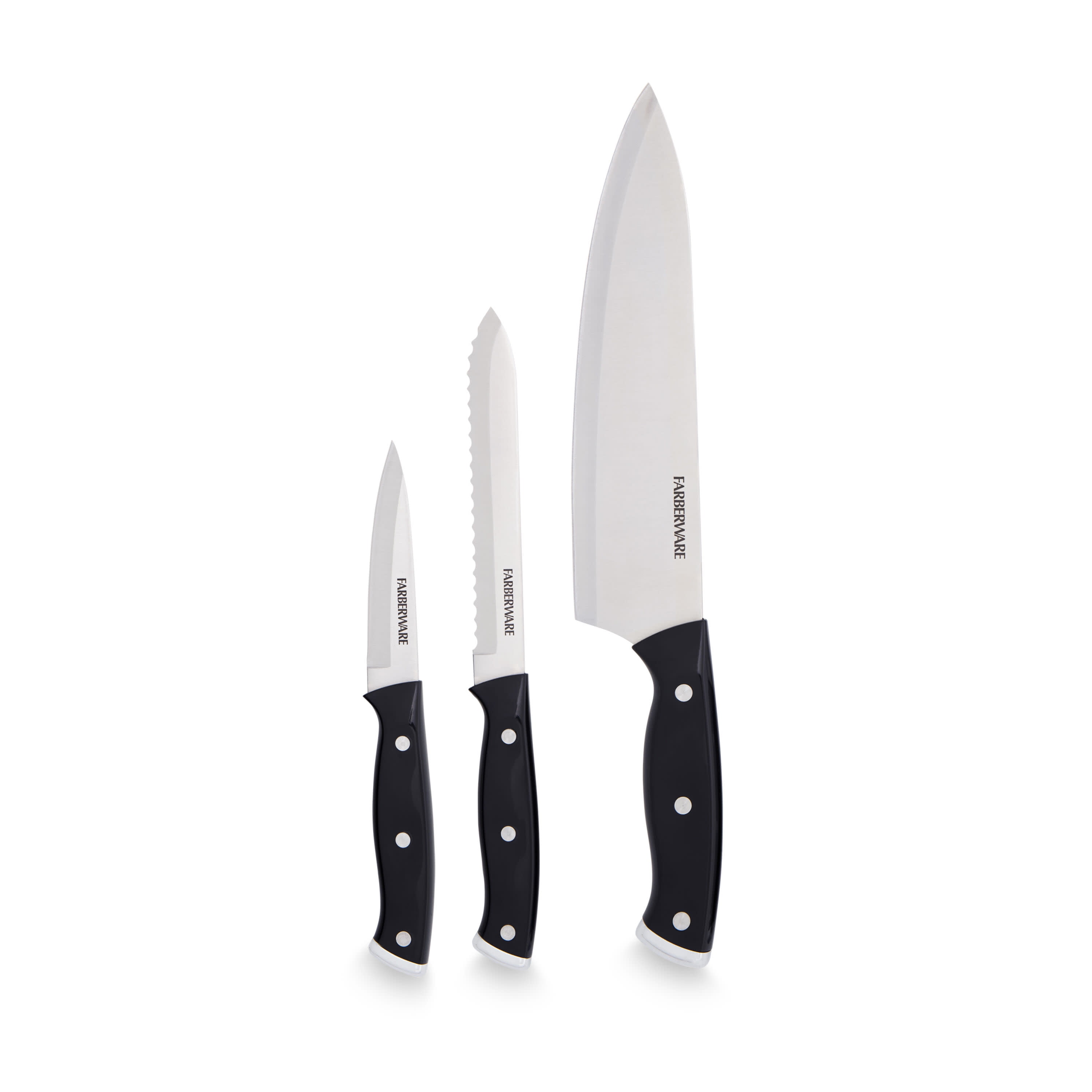 Farberware Classic 3-piece Triple Riveted Knife Set with Endcap and Black Handle
