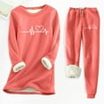 thumbnail image 2 of sususu Outfits for Women,Fall Sets Women's Winter Thermal Trousers Suit Lined Print Pants Set For Cold Weather Comfort And Warmth - Watermelon Red, 2 of 3