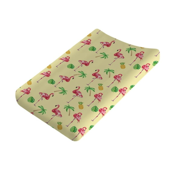 Pink Flamingo Pineapple Tropical Leaves Changing Pad Cover Summer Bird Baby Diaper Changing Table Sheets for Boy Girl Nursery Changing Table Mat Cover 16''x32''