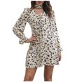 thumbnail image 1 of Vestido estampado de manga larga con cuello en V y manga de trompeta de moda de otoño para mujer Fridja  yut3890, 1 of 9