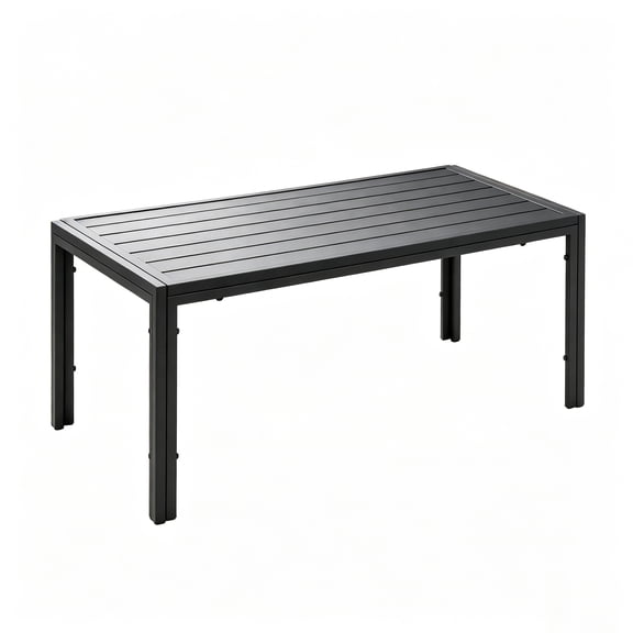 Abble 40 Inch Outdoor Coffee Table, Rectangular Metal Patio Coffee Table with Slatted Tabletop, Weather Resistant Black Steel Frame Low Side Table for Backyard, Porch, Garden, Deck