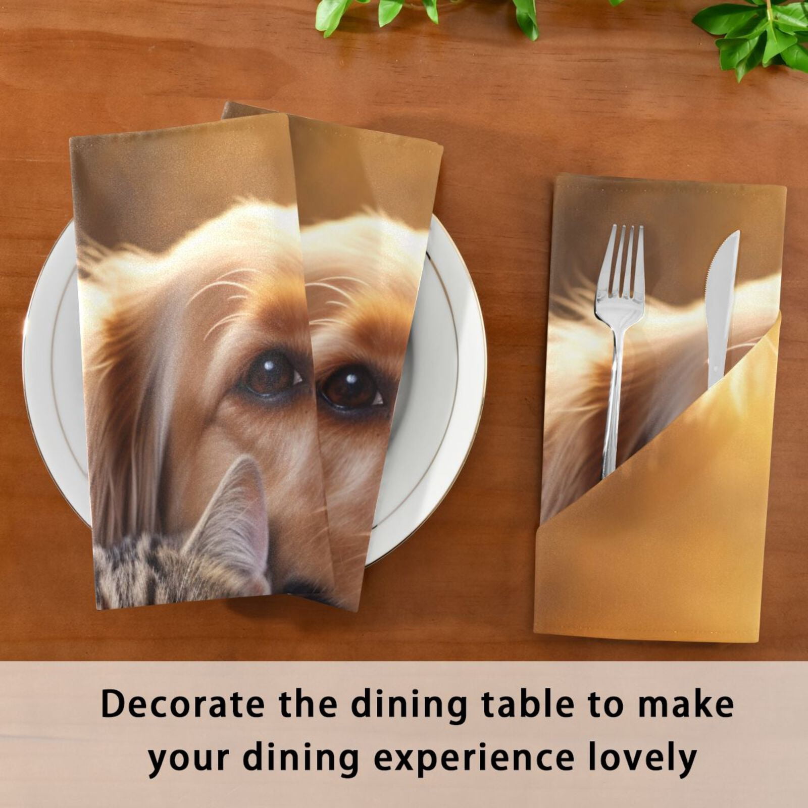 JSTEL Dog & Cat Cloth Napkins Set of 6, 20x20 Inch Washable and Reusable Napkin for Decoupage Dinner Party Everyday Use