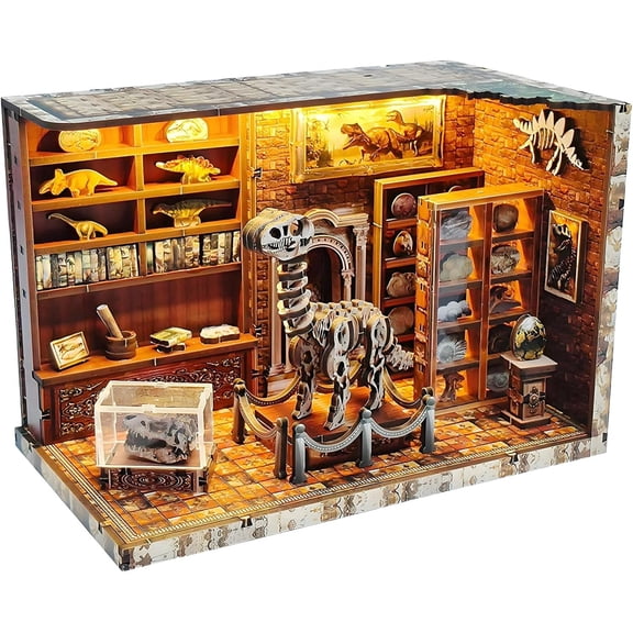 Dinosaur Book Nook Kits for Adults,MOJINO DIY Miniature House Kit 3D Puzzle Doll House Bookends,Creative Tiny House Book Nook Bookshelf Decor,Gifts for Men Women Christmas Birthday