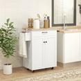 thumbnail image 2 of HOMCOM Kitchen Island on Wheels, Kitchen Cart with Solid Wood Top, White, 2 of 10