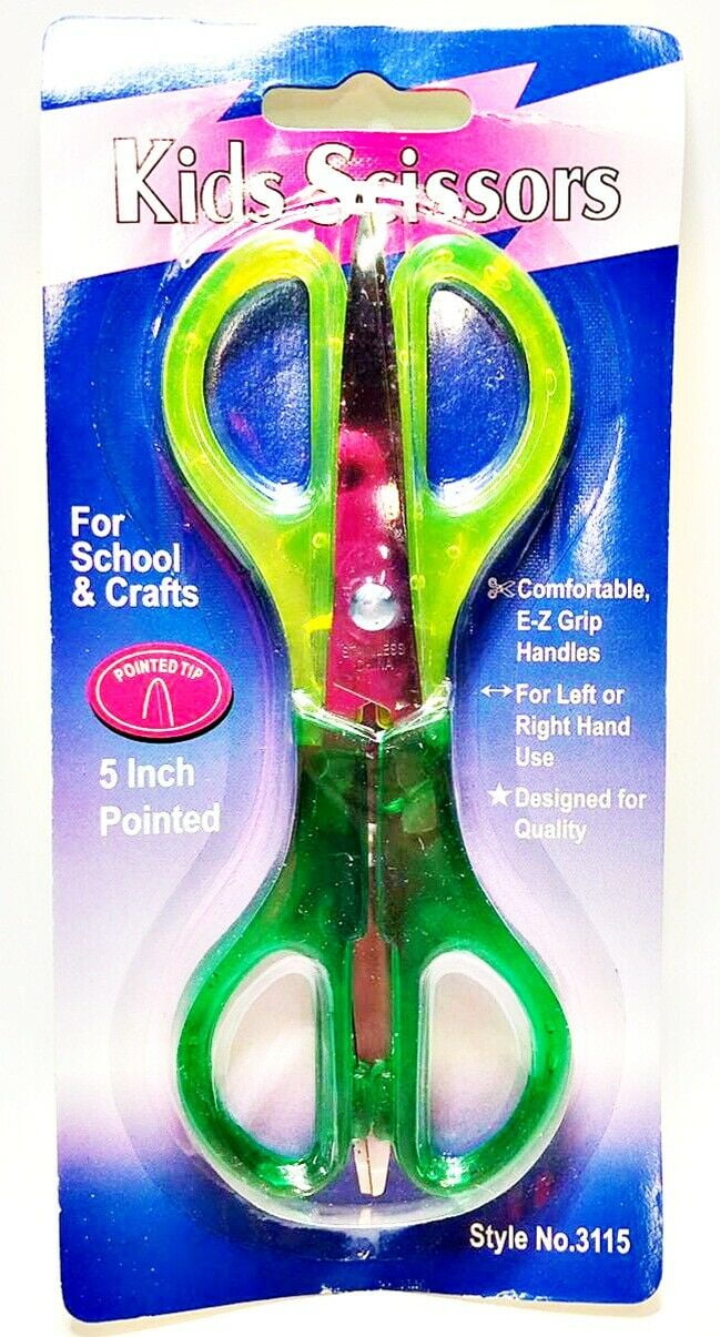 Lot of 2 Allary Style #3115 Kids Scissors, 5 Inch, 2 Pack, Green & Yellow