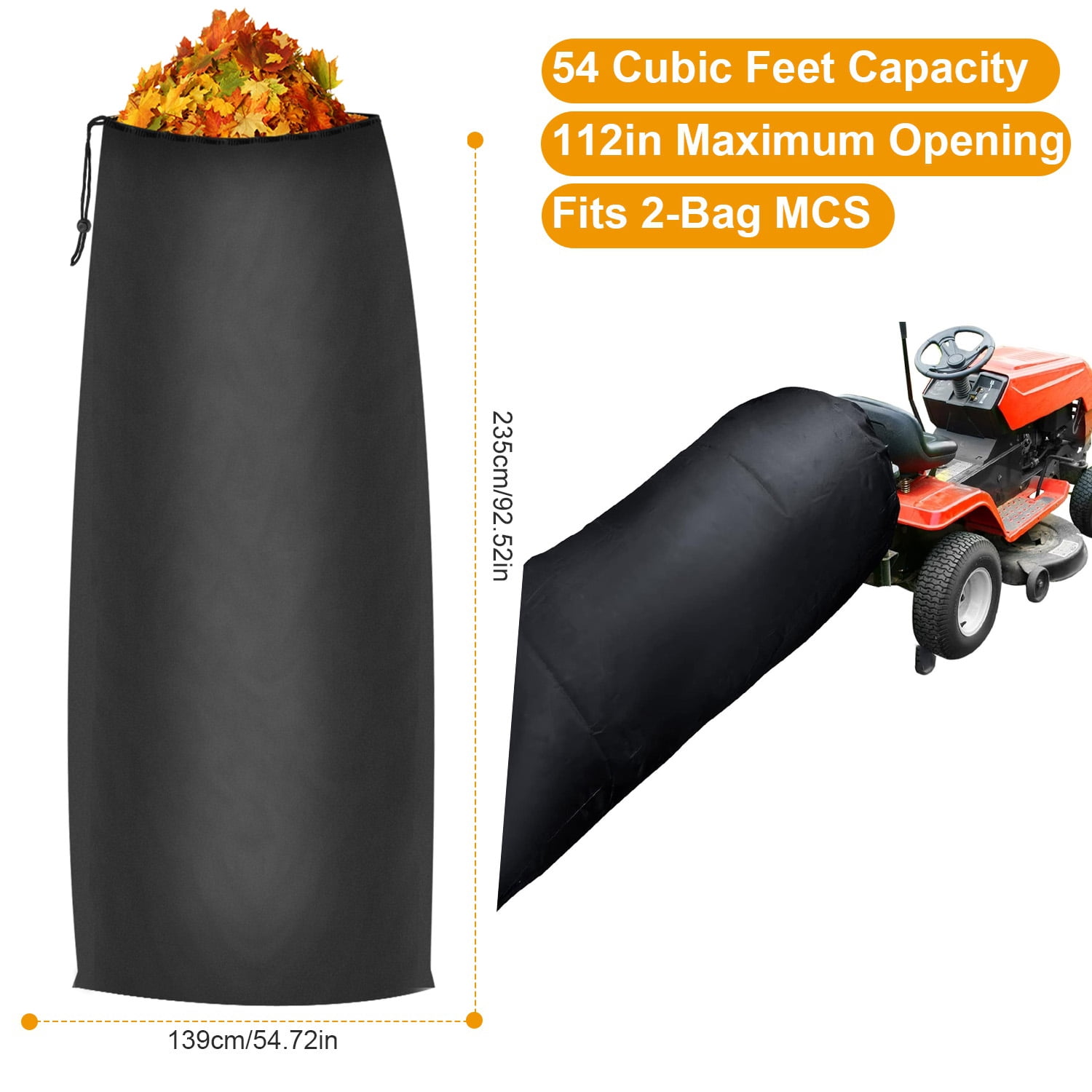 54 Cubic Foot Lawn Tractor Leaf Bag, Large Capacity Leaf Collection Bag for Ride-On Mowers, Wear-Resistant Oxford Fabric, Waterproof, Drawstring Design, with Carry Bag