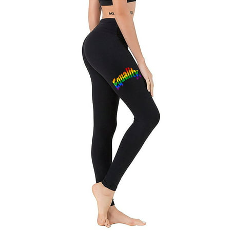 Junior's Chest Rainbow Equality. Black Athletic Workout Leggings Thights One Size +