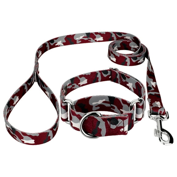 Country Brook Petz® Crimson and White Camo Martingale Dog Collar and Leash, 2XS