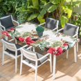 thumbnail image 2 of Christmas Poinsettia Table Cloths for 4 Foot Rectangle Tables, Xmas Cardinal Pine Cone Branches Patio Waterproof Elastic Fitted Tablecloths, Washable Rectangular Table Cover for Camping, 2 of 8