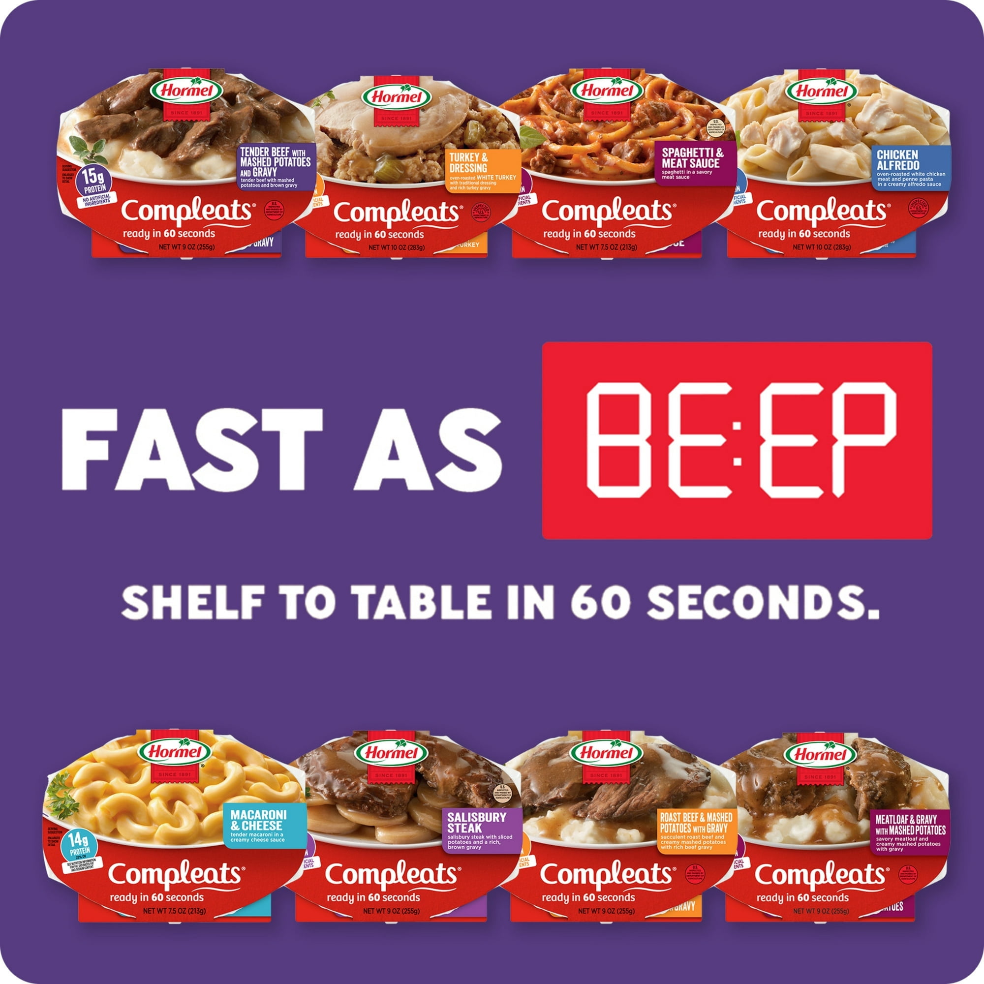 HORMEL COMPLEATS Tender Beef and Mashed Potatoes with Gravy, Shelf Stable, 9 oz Plastic Tray (3 Pack)