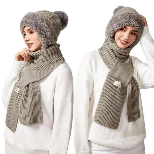Gorro de Invierno 3 En 1 para Mujer con Bufanda Forrada de Polar y Mascarilla | Pasamontañas Cálido y Resistente Al Viento | Tejido Suave y Acogedor para Actividades Al Aire Libre En Climas Fríos y R