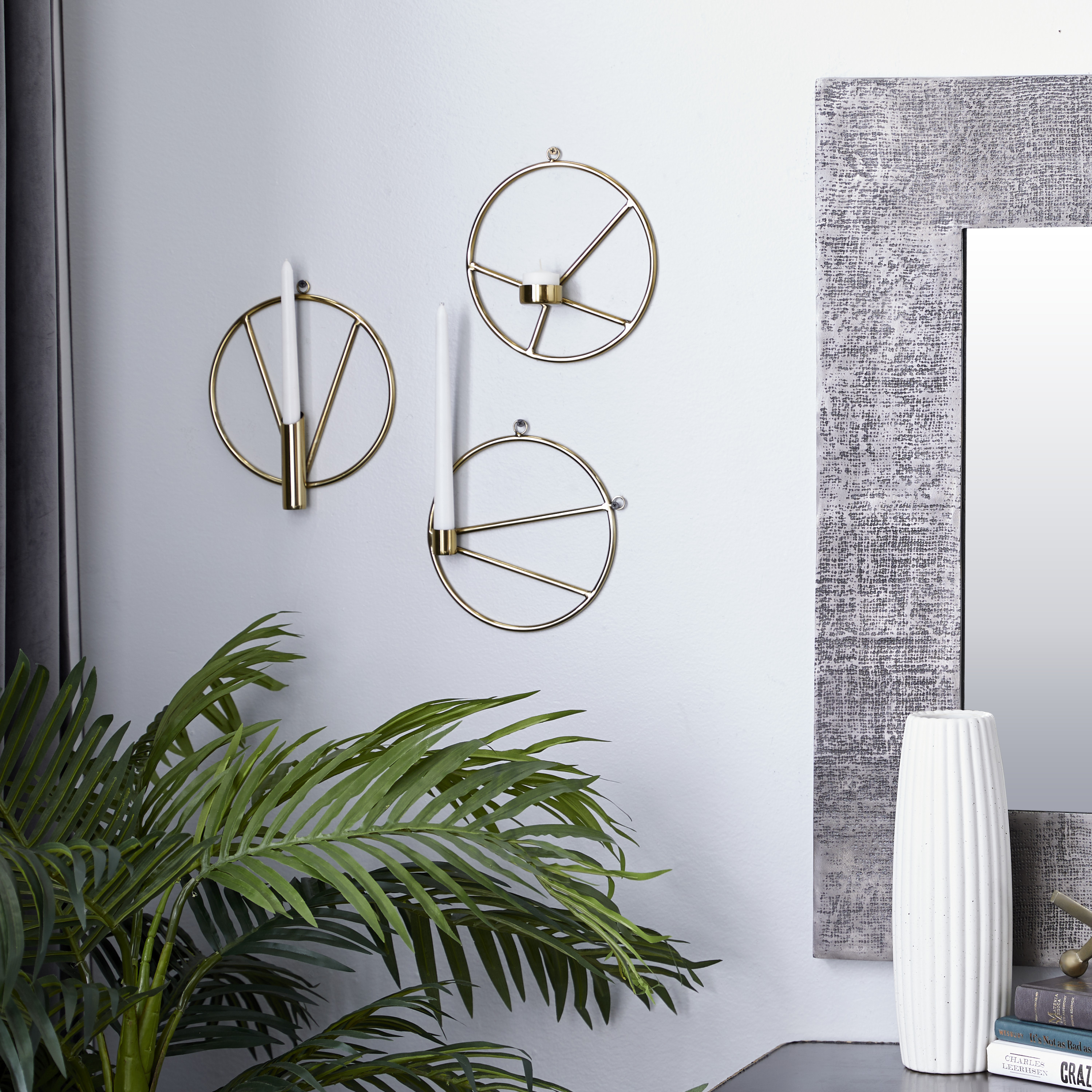 DecMode 8"W, 8"H Modern Wall Sconce, Gold, 3 - Pieces