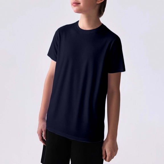 Unisex Children Sweat‑Wicking Plain Tee, Lightweight Breathable Summer Outdoor Play Short Top