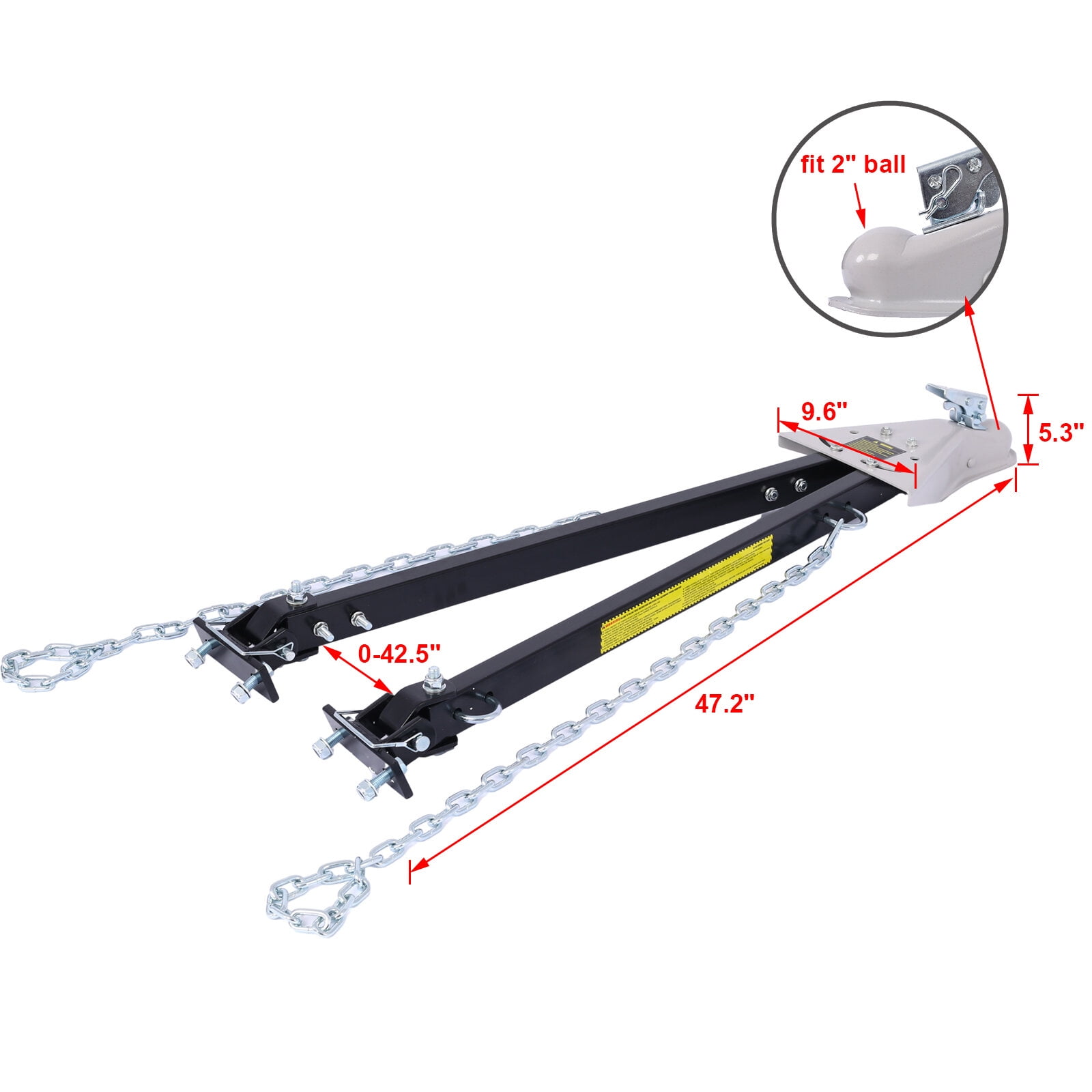 , Universal Car RV Tow Bars for Flat or Dinghy Towing, 5,000 lbs, 2-Inch Coupler, Black ,Steel ,