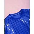 thumbnail image 5 of YONGHS Kids Girls Boys Shiny Sequins Dance Crop Tops T-Shirt Dancewer Jazz Hip-Hop Costume Royal Blue 13-14, 5 of 7