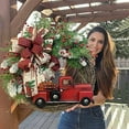 thumbnail image 4 of Red Truck Christmas Wreath, Vintage Farmhouse Red Truck Wreath with Pine Cones Winter Berry Wreath Rustic Christmas Garland Fall Wreaths for Front Door Thanksgiving Decoration Xmas Decor, 4 of 7