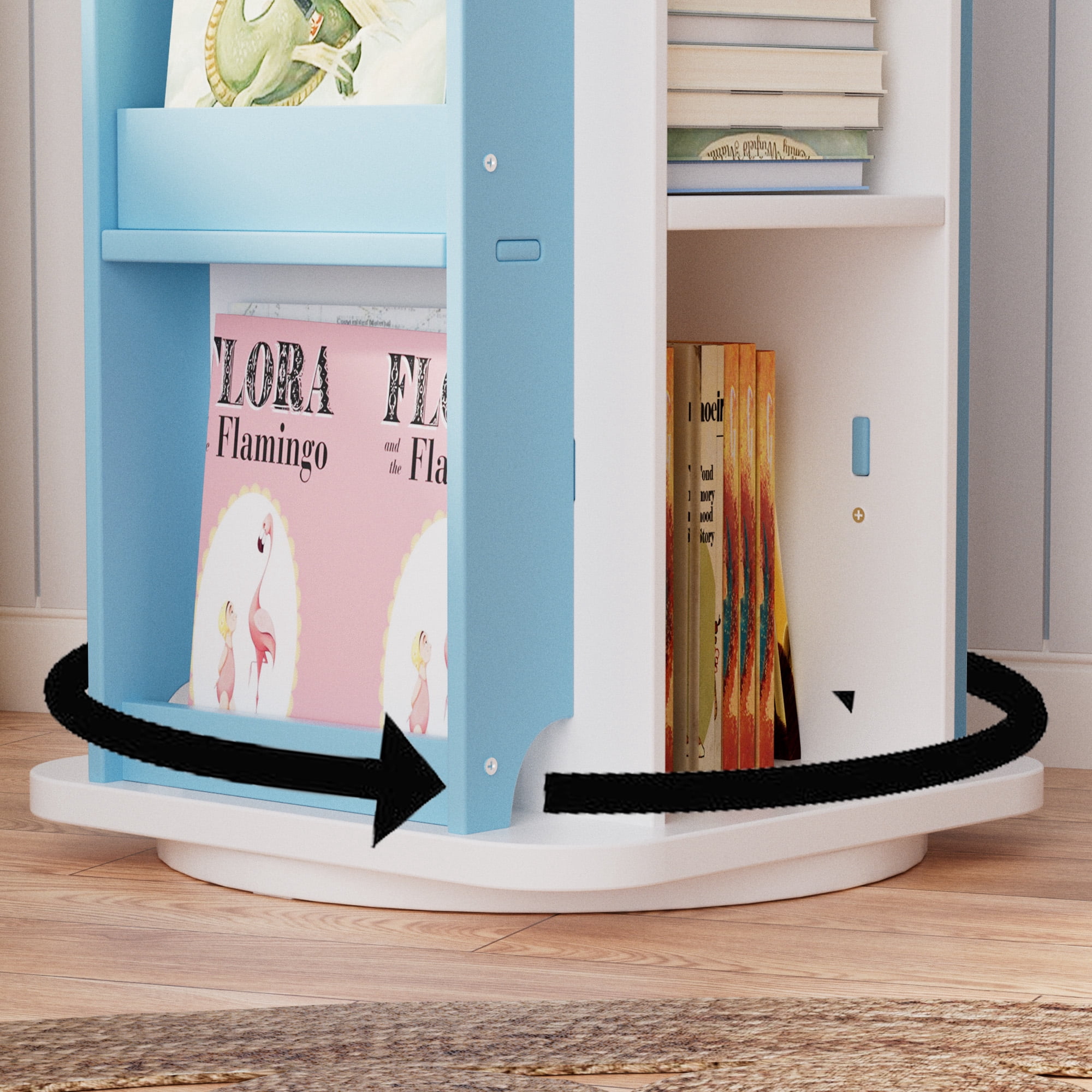 Gtouse 3 Tier Rotating Bookshelf, 360° Spinning Bookshelf, Wood Revolving Bookcase for Bedroom, Living Room