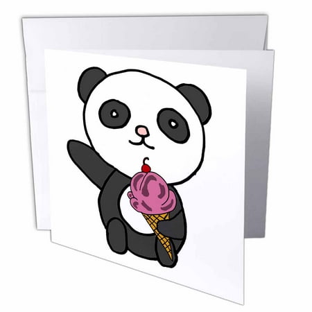3dRose, Funny Cute Kawaii Panda Bear eating Ice Cream Cone Cartoon, 1 Greeting Card with envelope