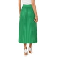 thumbnail image 3 of Women's High Waisted Side Zipper Work Casual Vacation Flowy Long Pleated Maxi Skirts M Green, 3 of 5