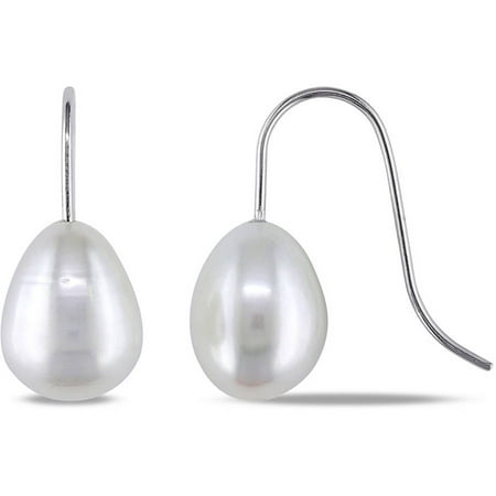 Miabella 10-10.5mm White Cultured Freshwater Pearl Sterling Silver Hook Earrings