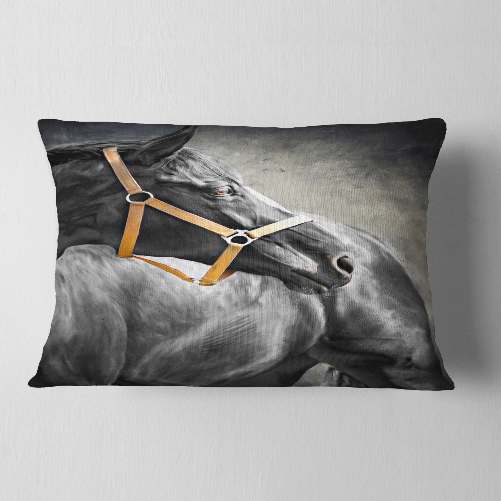 Designart Black Horse - Animal Throw Pillow - 12x20