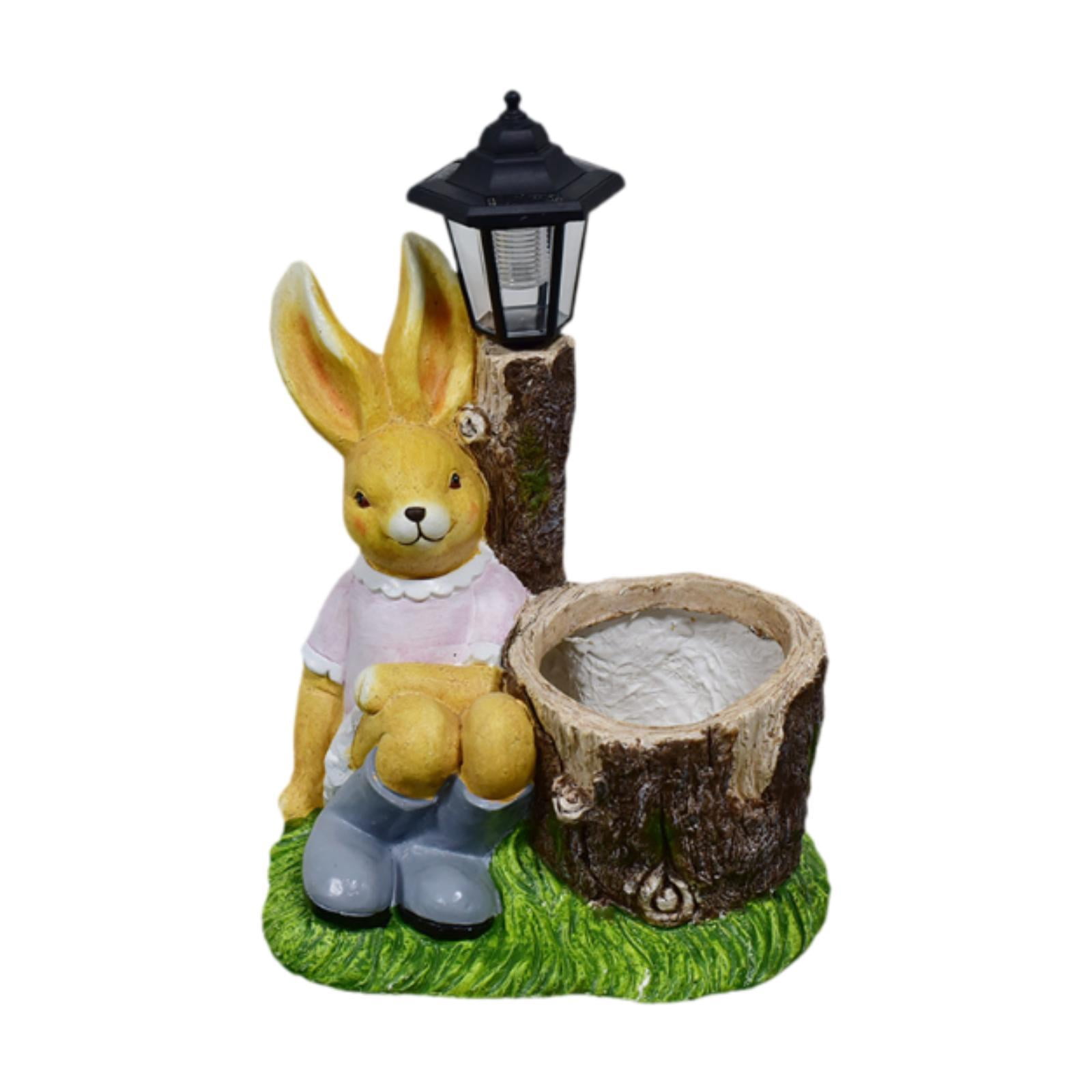 Estatuilla De Conejo Con Lámpara Solar Para Jardín, De Resina Resistente, Decoración Para Patio O Césped (23x8x9 Cm)