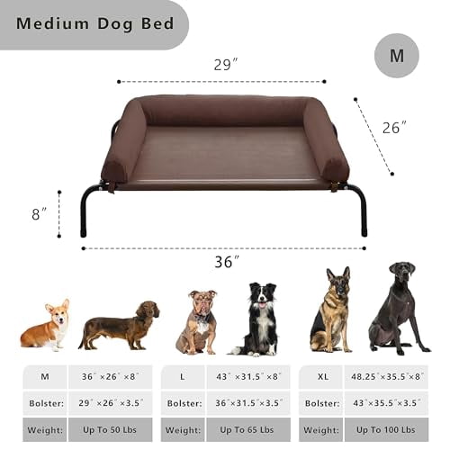 Elevated Dog Bed - Outdoor Medium Raised W/breathable Mesh  Portable Pet W/removable & Waterproof Bolster Dogs Beds