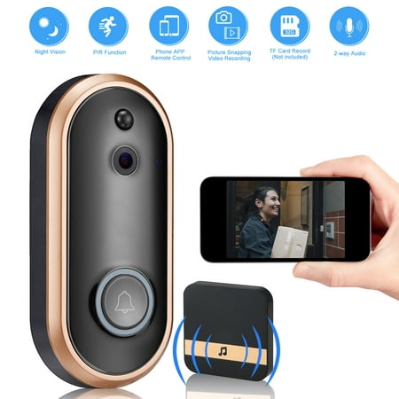 Smart Wifi Video Doorbell, 1080P HD Smart Wireless Wi-Fi Doorbell Security Camera with Free Indoor Chime, Real-Time Video and 2-Way Talk, Night Vision, PIR Motion