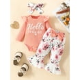 thumbnail image 2 of Arvbitana Baby Girls Jumpsuit Outfits Long Sleeve Letter Print Romper + Butterfly Floral Print Flared Pants + Headband 3M 6M 9M 12M 18M Newborn Infant Cute Clothes, 2 of 9