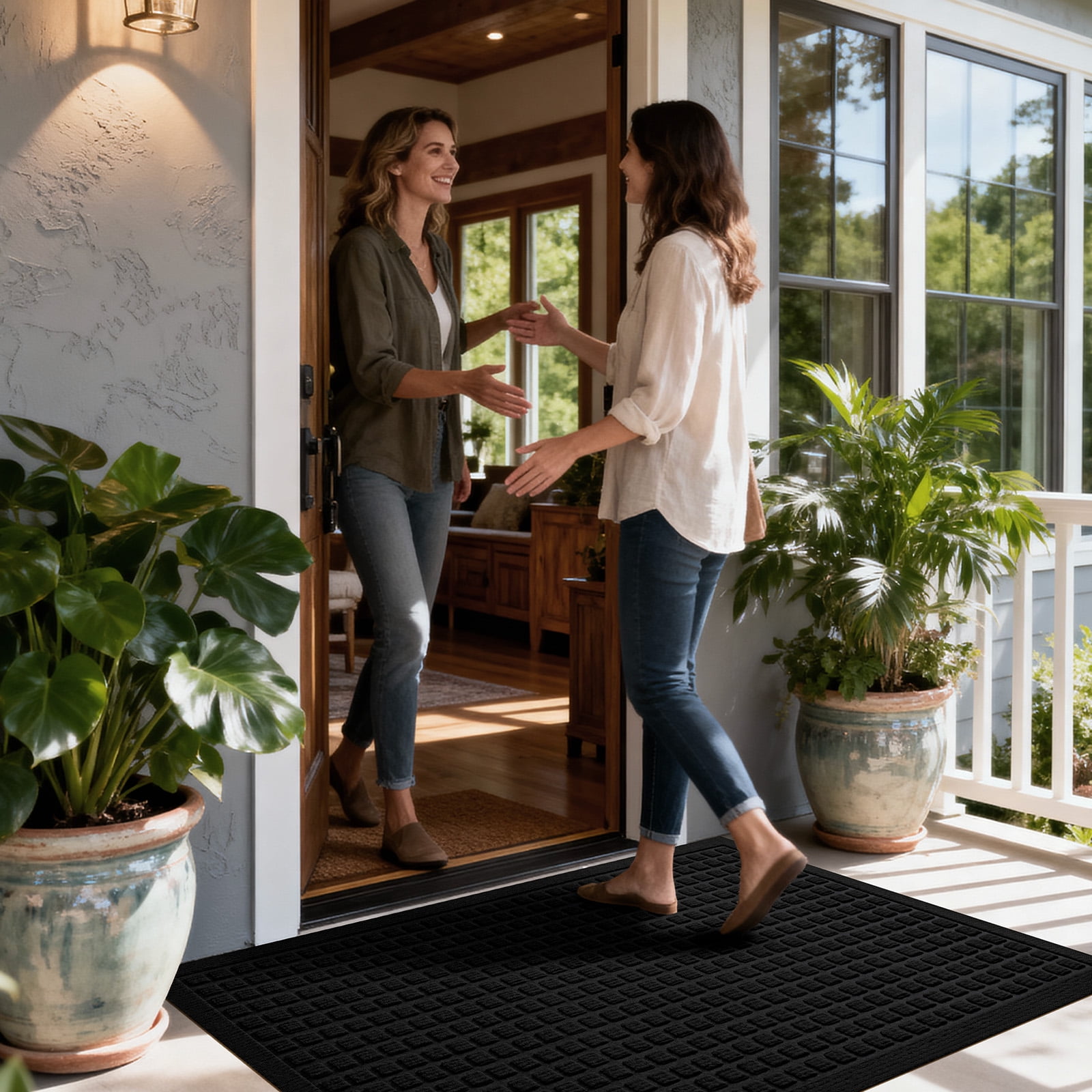 Front Doormat Non Slip Outdoor Mat 24"x36", Dirt Trapper TPE Welcome Mats Outdoor Indoor Rug, Durable Easy Clean Low Profile Doormat for Garage ,Entryway ,Patio ,High Traffic Areas, Black