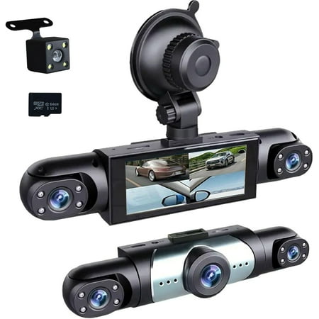 Full View Car Dashcam System | 4 Channel Dash Cam with 1080P Front Rear Inside Recording, Night Vision, G-Sensor & 64GB Card for Cars
