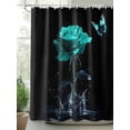 thumbnail image 2 of Shower Curtain Turquoise Rose Bathroom Curtains with Hooks, Waterproof Fabric Butterfly Splash Black Bath Shower Curtains Set for Bathroom Bathtubs Decor 36x72 Inch, 2 of 8