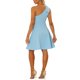 thumbnail image 3 of Vestido de fiesta A-Line con tirante asimétrico y lazo para mujer INSPIRE CHIC, con bolsillos, color azul claro, talla S, 3 of 6