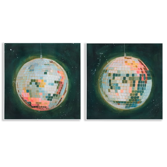 Stupell Industries Disco Balls with Vivid Hues Entertainment Painting Unframed Art Print Wall Art, 12 x 12, Set of 2