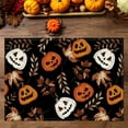 thumbnail image 2 of 4pcs Halloween Pumpkin & Leaf Placemats - 12x18 inch, Black with Orange Jack-O'-Lanterns & Fall Foliage Design, Durable Linen, Perfect for Festive Dining Decor, Halloween Decorations, 2 of 5