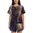 thumbnail image 1 of Fotbe Purple Flower Lazy Cat Conjunto de Pijama Estampado para Mujer, 2 Piezas, Ropa de Dormir con Camiseta de Manga Corta y Shorts Suaves-Medium, 1 of 6