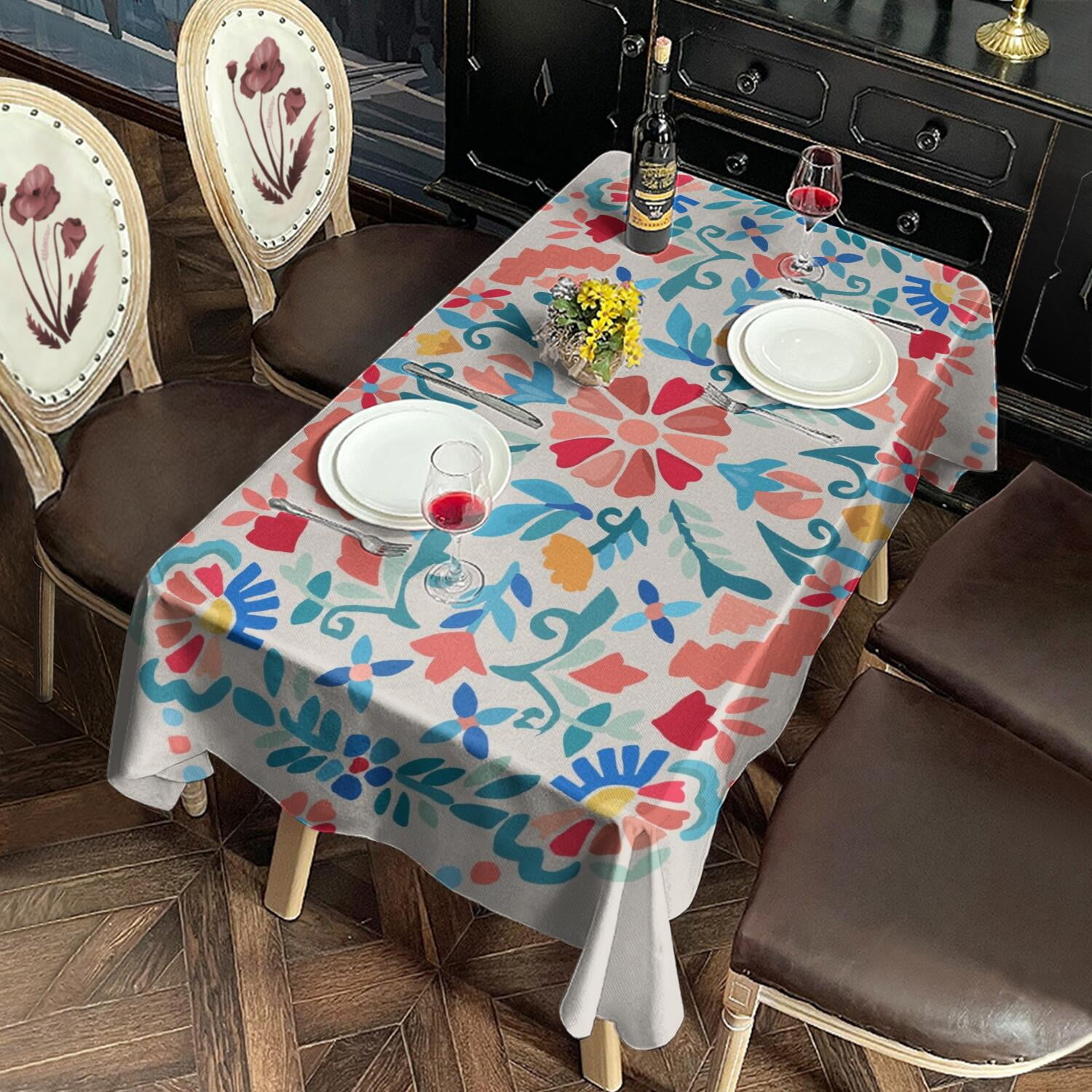 Rectangle Waterproof Tablecloth Graffiti Bosch Reusable Indoor/Outdoor Durable Table Cover for Kitchen and Dining Room 60 Inch X 102 Inch