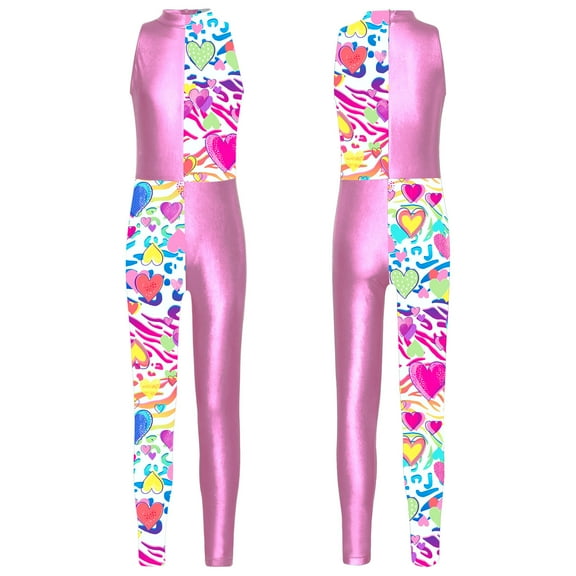 CHICTRY Kids Girls Metallic Full Body Leotard Figure Skating Gym Training Jumpsuit Modern Dance Costume Pink 14