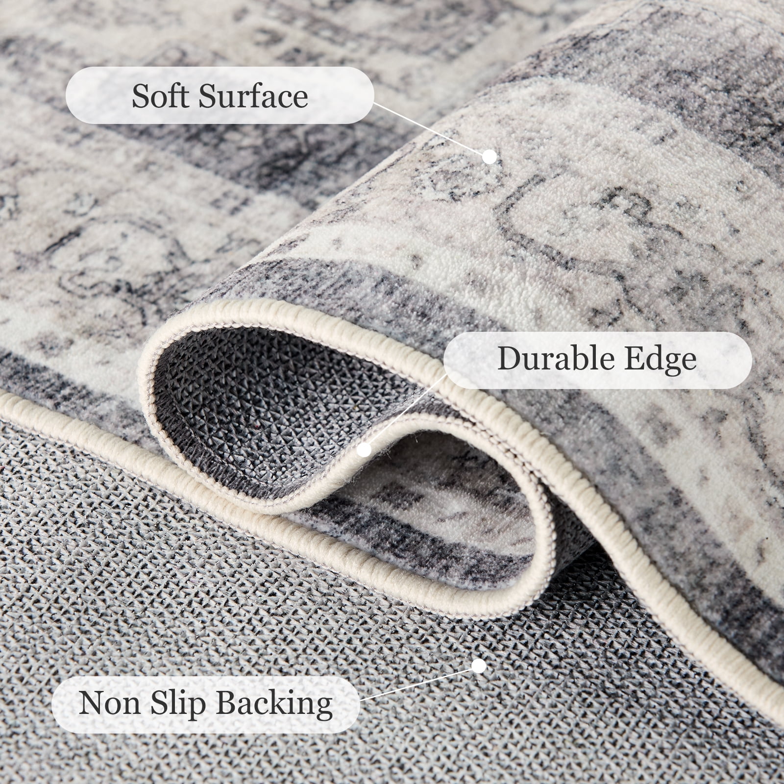 CHITOOMA 2'x6' Machine-washable Runner Rug for Kitchen, Stain Resistant Non-Shed Carpet, Boho Runner Rug with Non-Slip Backing for Hallway, Entryway, Bedroom, Laundry, Bathroom