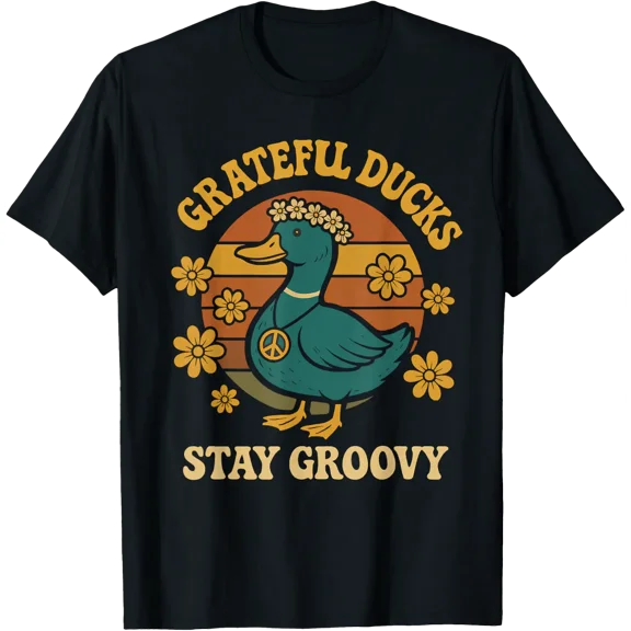 Grateful Ducks Stay Groovy Retro T-Shirt Size S-5XL